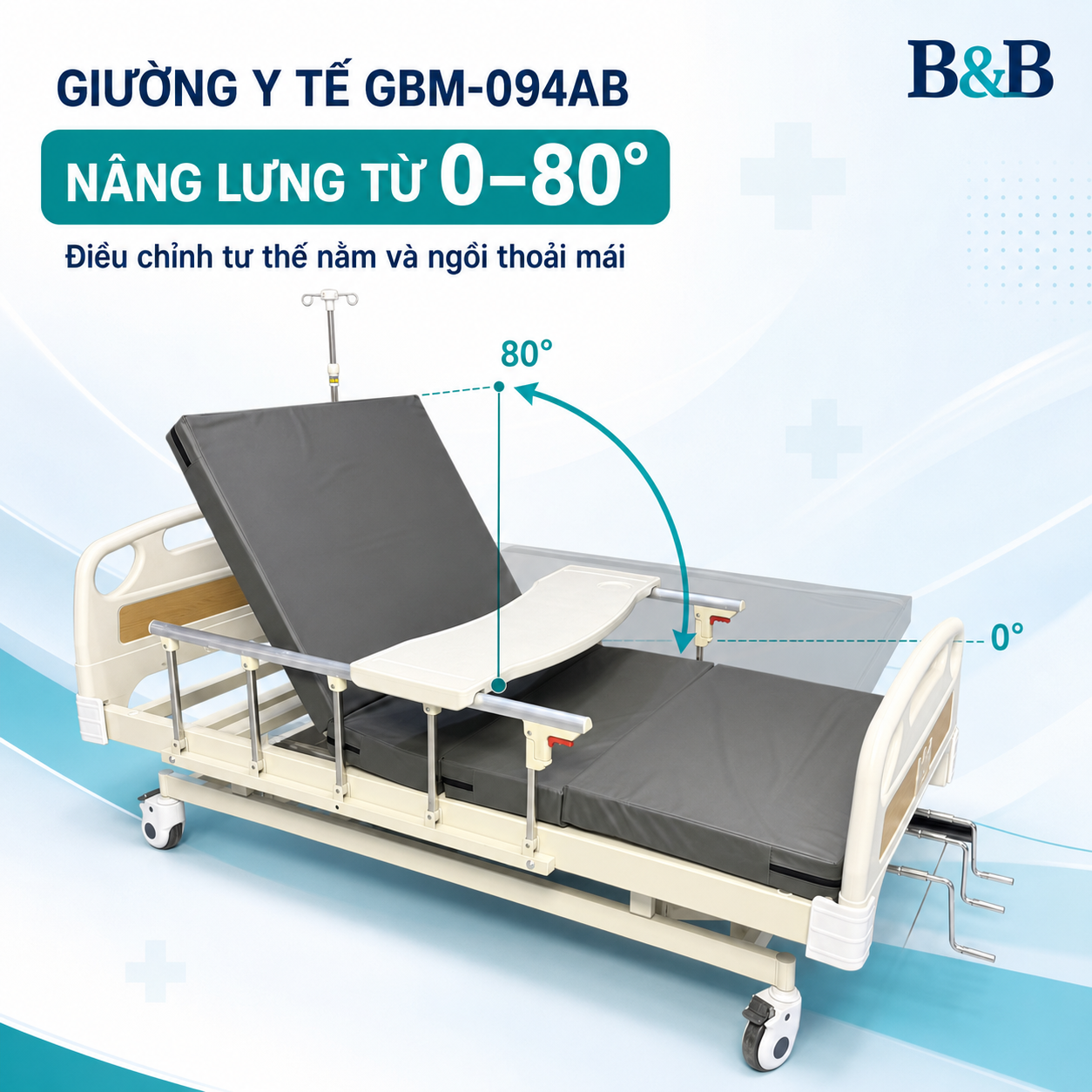 Giường y tế GBM-094AB nâng chân 0–45 độ